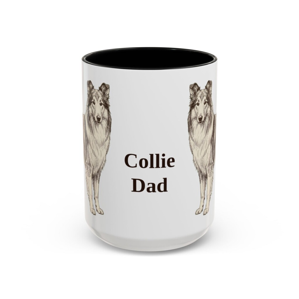 15oz Collie Dog Dad Mug, Vintage Sketch Coffee Mug, Dog Dad Gift