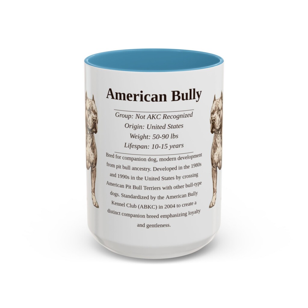 15oz American Bully Mug, Illustrated Dog Breed Facts Coffee Mug, Vintage Dog Keepsake Gift
