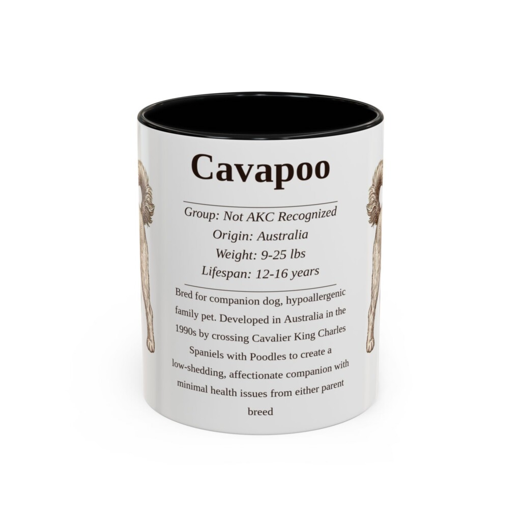 11oz Cavapoo Mug, Illustrated Dog Breed Facts Coffee Mug, Vintage Dog Keepsake Gift