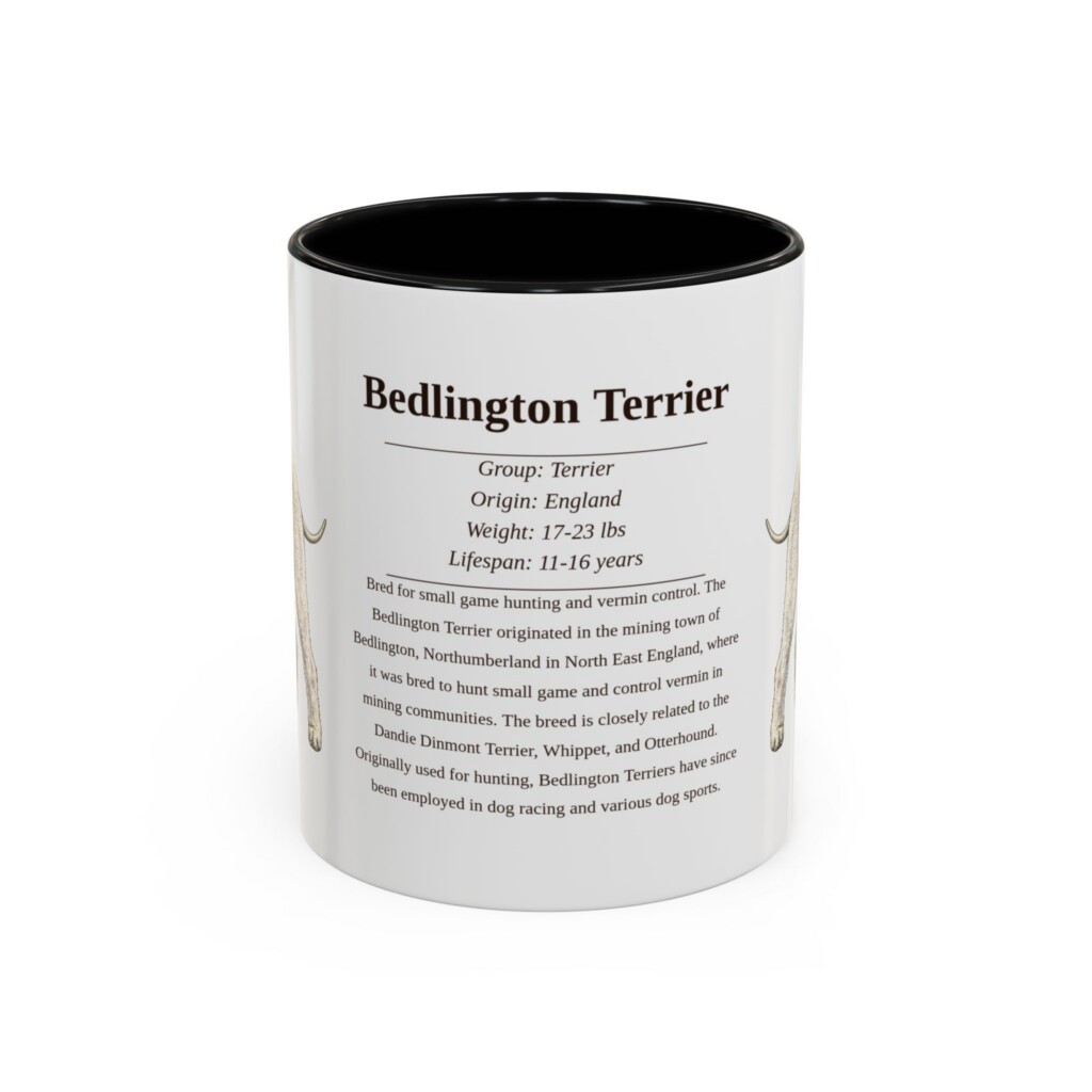 11oz Bedlington Terrier Mug, Illustrated Dog Breed Facts Coffee Mug, Vintage Dog Keepsake Gift