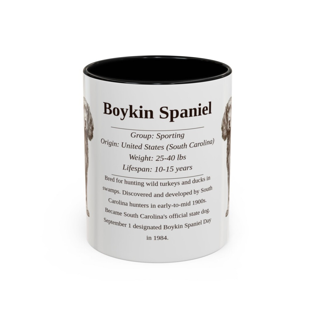 11oz Boykin Spaniel Mug, Illustrated Dog Breed Facts Coffee Mug, Vintage Dog Keepsake Gift
