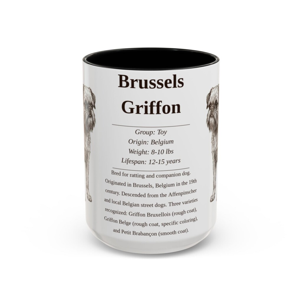 15oz Brussels Griffon Mug, Illustrated Dog Breed Facts Coffee Mug, Vintage Dog Keepsake Gift