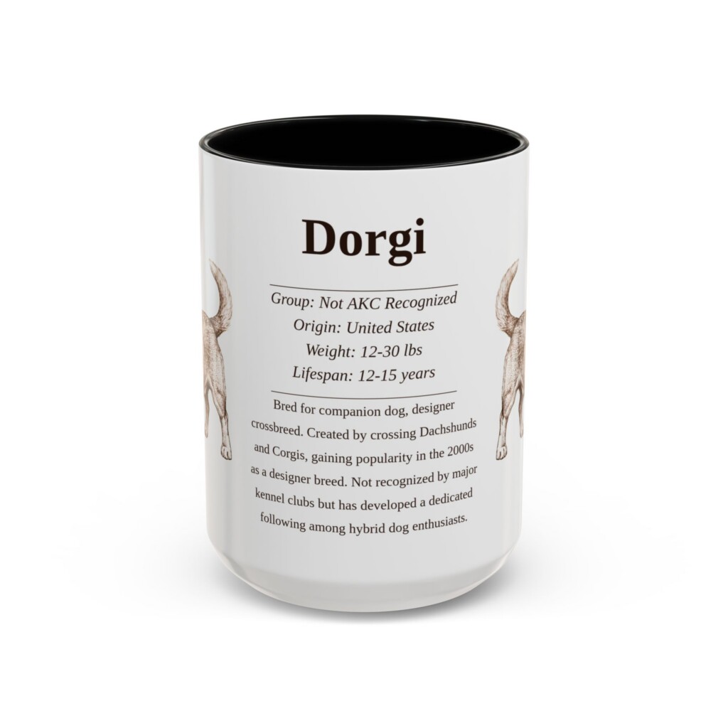 15oz Dorgi Mug, Illustrated Dog Breed Facts Coffee Mug, Vintage Dog Keepsake Gift