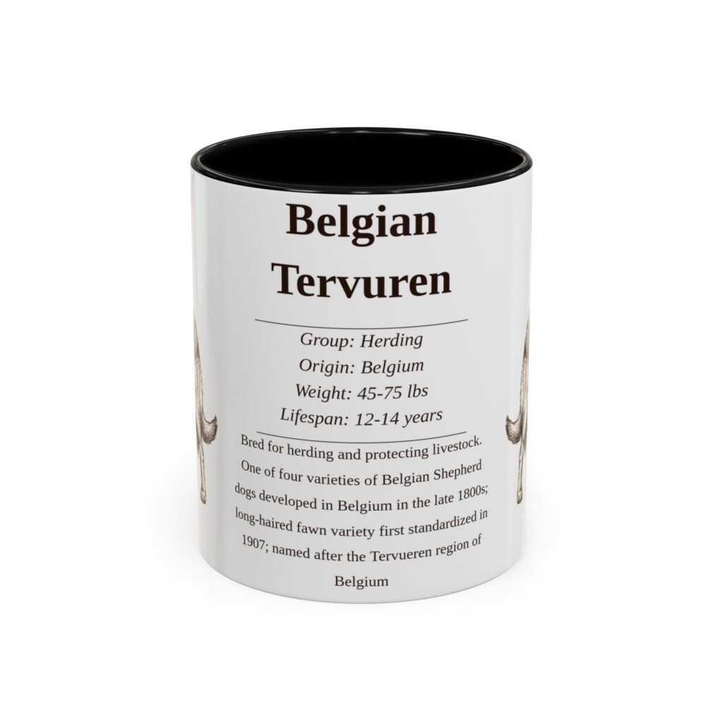 11oz Belgian Tervuren Mug, Illustrated Dog Breed Facts Coffee Mug, Vintage Dog Keepsake Gift