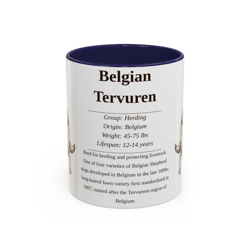 11oz Belgian Tervuren Mug, Illustrated Dog Breed Facts Coffee Mug, Vintage Dog Keepsake Gift