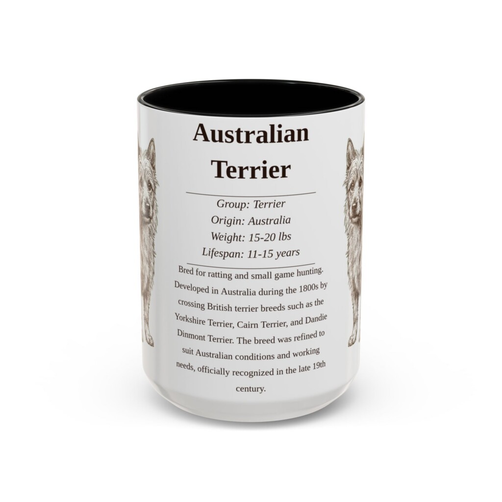 10481284552722610860_2048.jpeg 15oz Australian Terrier Mug, Illustrated Dog Breed Facts Coffee Mug, Vintage Dog Keepsake Gift