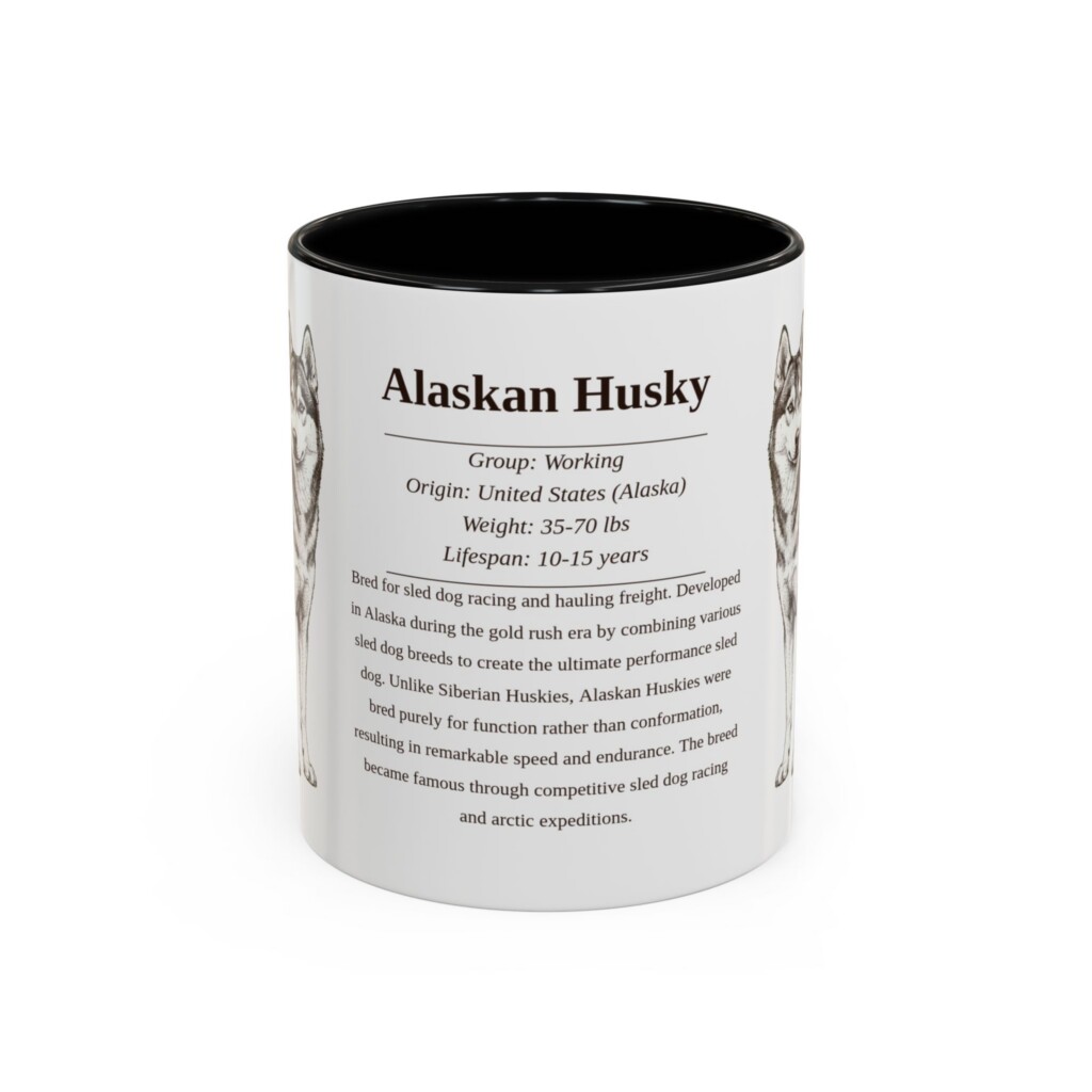 11oz Alaskan Husky Mug, Illustrated Dog Breed Facts Coffee Mug, Vintage Dog Keepsake Gift