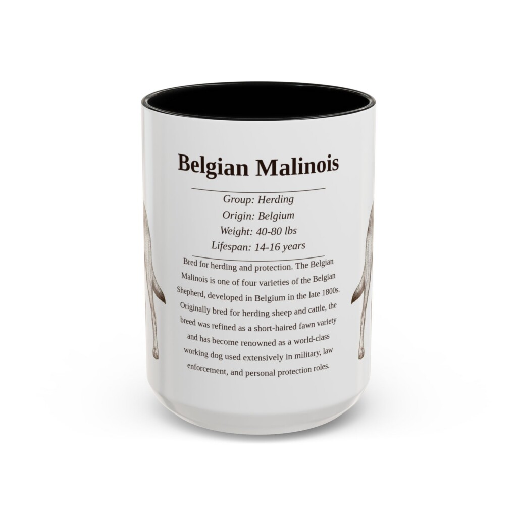 10764358238113492688_2048.jpeg 15oz Belgian Malinois Mug, Illustrated Dog Breed Facts Coffee Mug, Vintage Dog Keepsake Gift