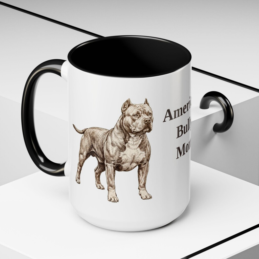 15oz American Bully Dog Mom Mug, Vintage Sketch Coffee Mug, Dog Mom Gift