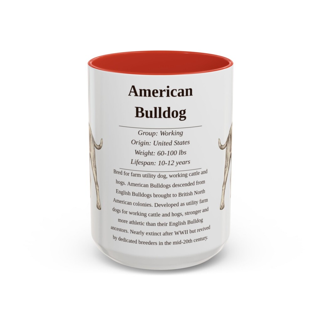 10969318918183541348_2048.jpeg 15oz American Bulldog Mug, Illustrated Dog Breed Facts Coffee Mug, Vintage Dog Keepsake Gift