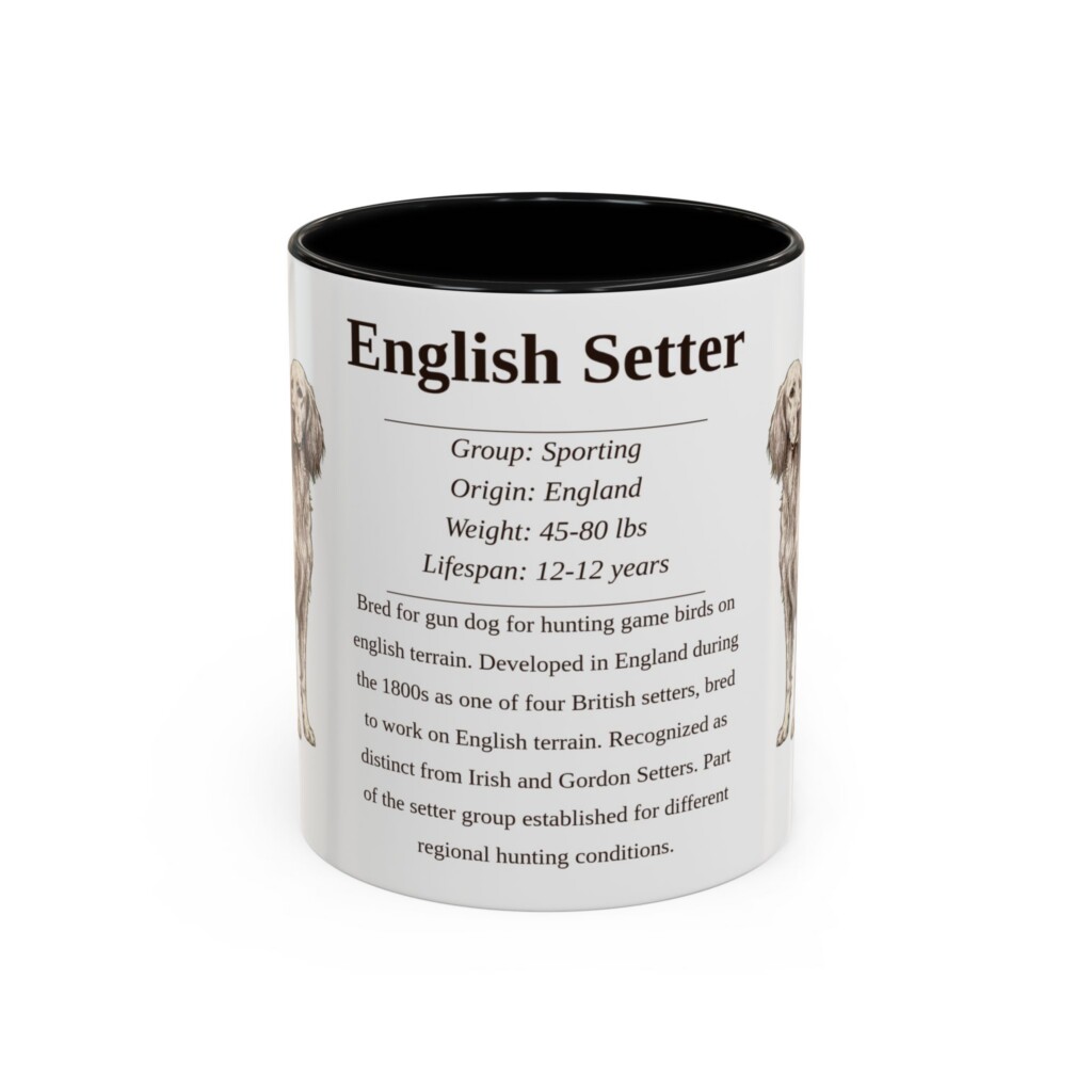 11oz English Setter Mug, Illustrated Dog Breed Facts Coffee Mug, Vintage Dog Keepsake Gift
