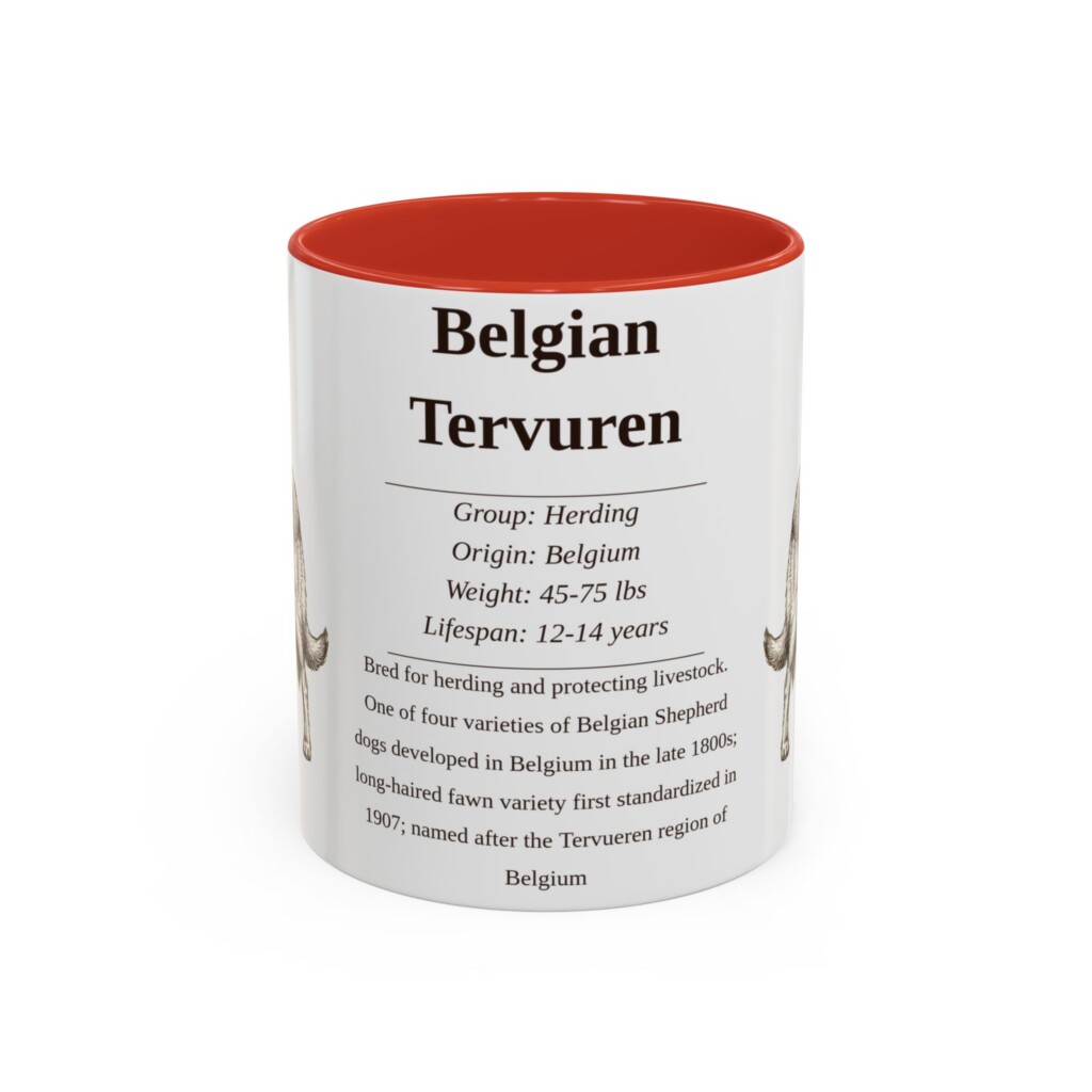 11oz Belgian Tervuren Mug, Illustrated Dog Breed Facts Coffee Mug, Vintage Dog Keepsake Gift