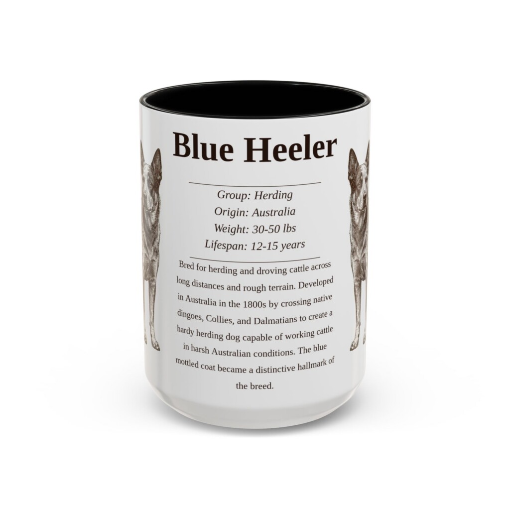 11305123000075081992_2048.jpeg 15oz Blue Heeler Mug, Illustrated Dog Breed Facts Coffee Mug, Vintage Dog Keepsake Gift