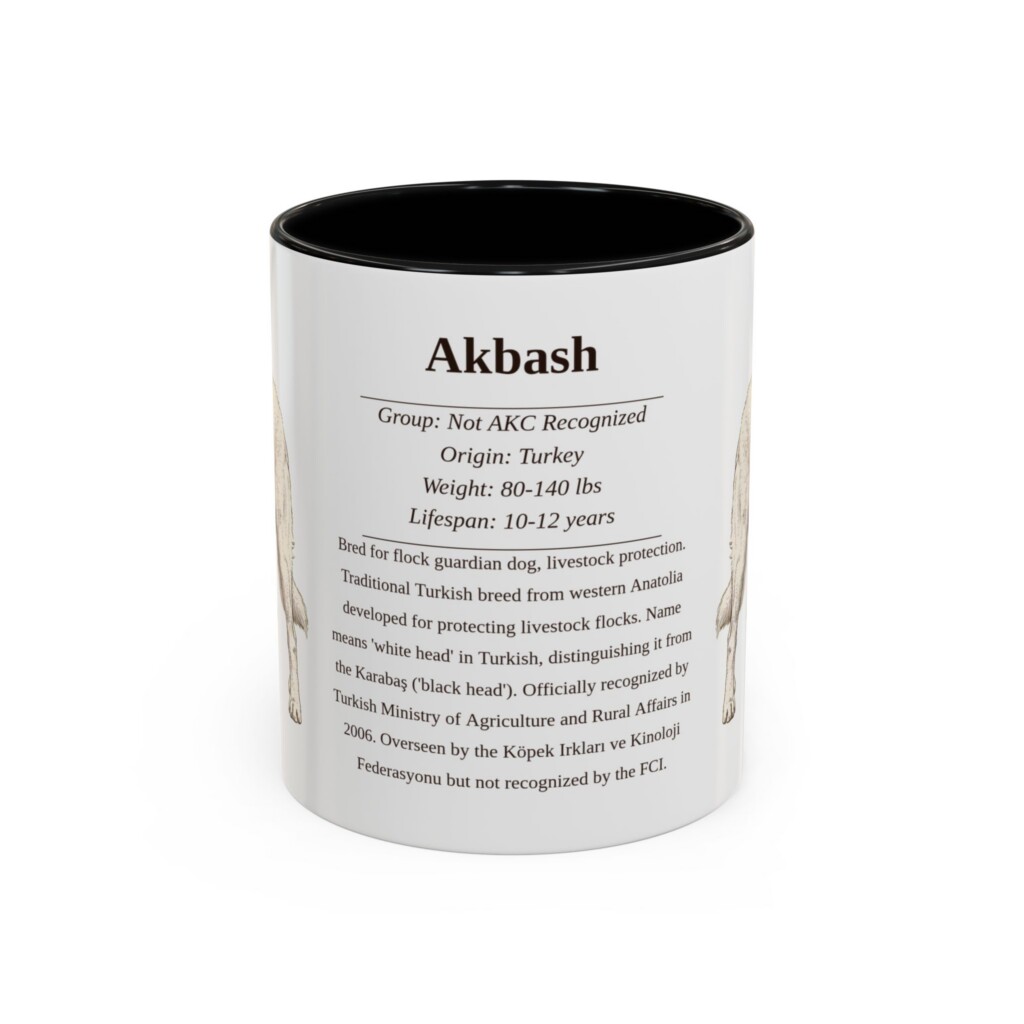 11oz Akbash Mug, Illustrated Dog Breed Facts Coffee Mug, Vintage Dog Keepsake Gift