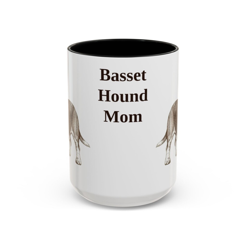 15oz Basset Hound Dog Mom Mug, Vintage Sketch Coffee Mug, Dog Mom Gift