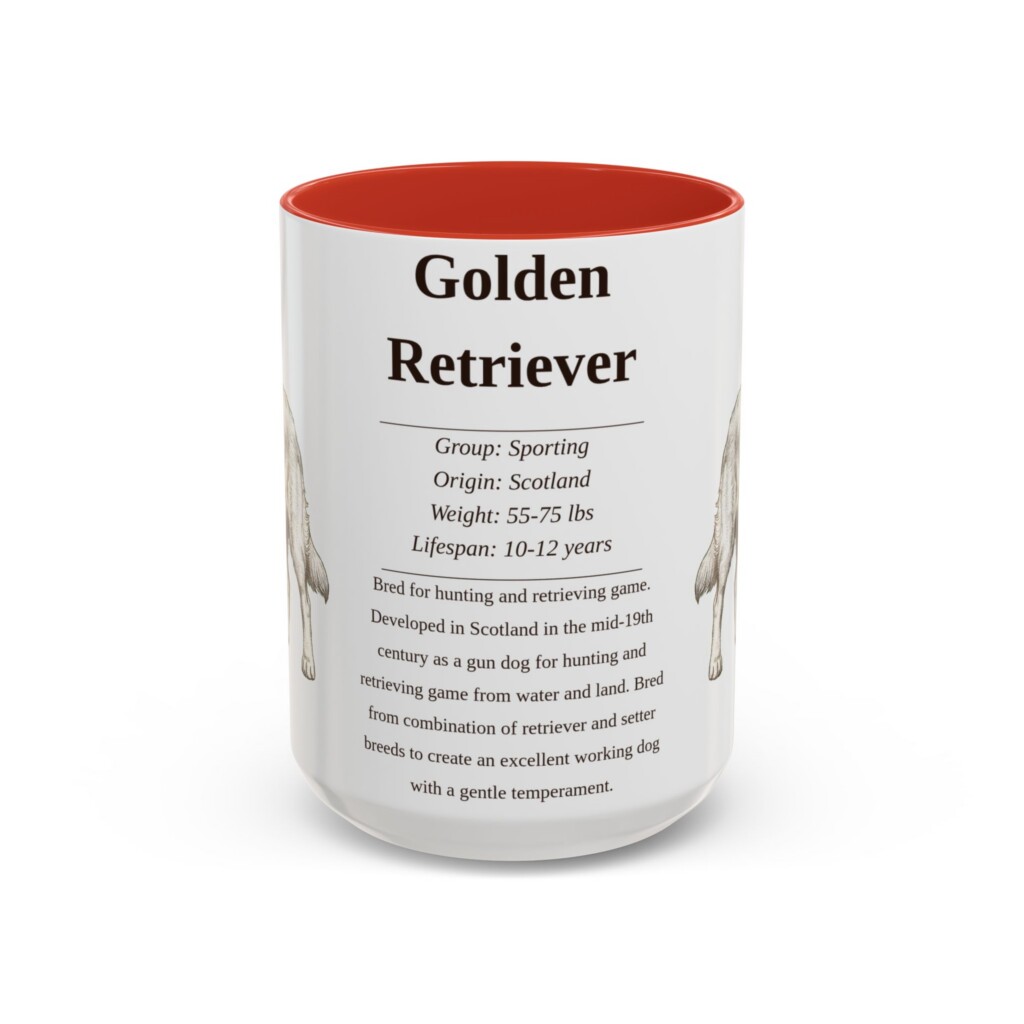 11462296574928246814_2048.jpeg 15oz Golden Retriever Mug, Illustrated Dog Breed Facts Coffee Mug, Vintage Dog Keepsake Gift