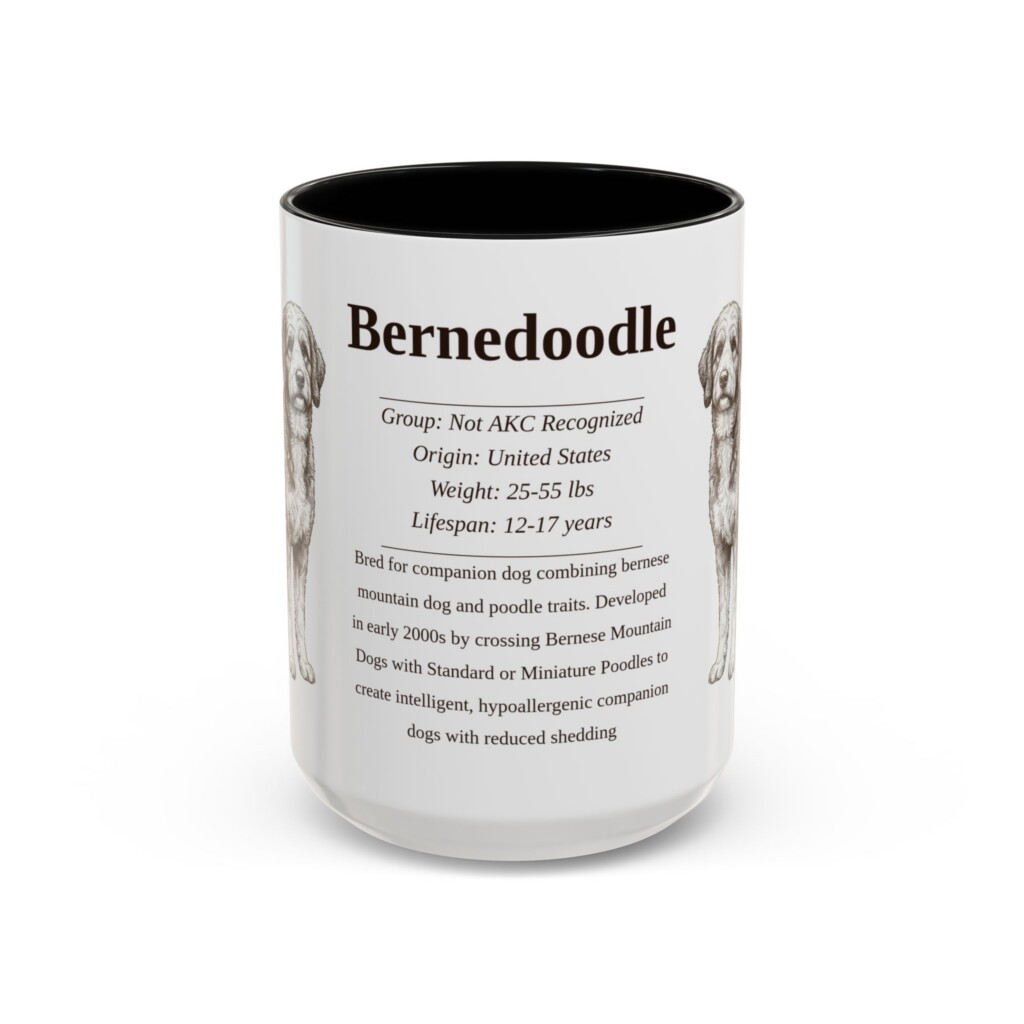 15oz Bernedoodle Mug, Illustrated Dog Breed Facts Coffee Mug, Vintage Dog Keepsake Gift