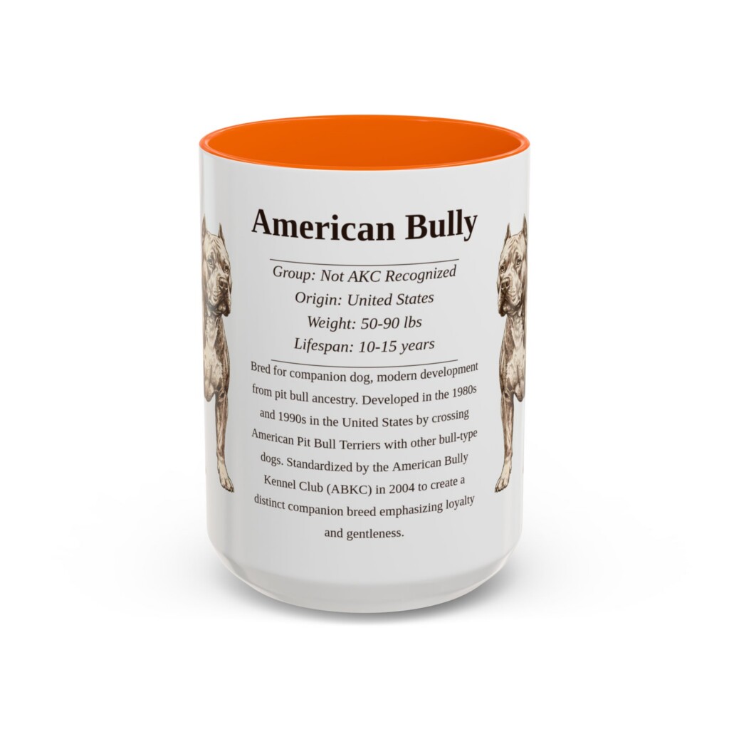 15oz American Bully Mug, Illustrated Dog Breed Facts Coffee Mug, Vintage Dog Keepsake Gift
