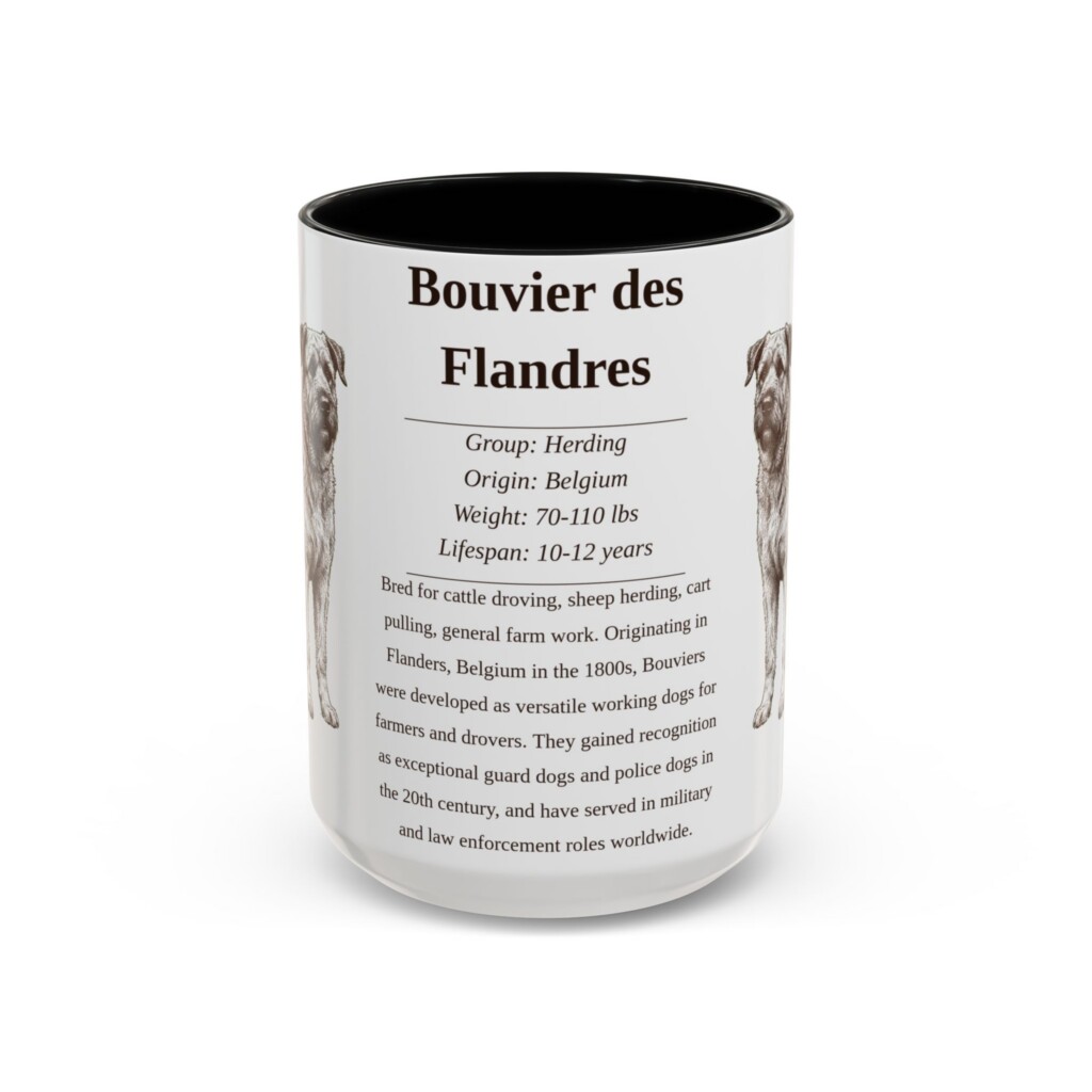 15oz Bouvier des Flandres Mug, Illustrated Dog Breed Facts Coffee Mug, Vintage Dog Keepsake Gift