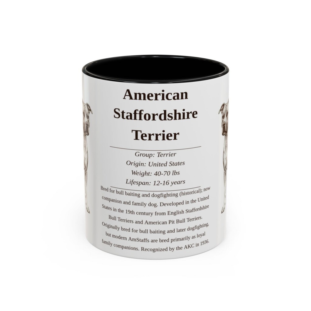 11oz American Staffordshire Terrier Mug, Illustrated Dog Breed Facts Coffee Mug, Vintage Dog Keepsake Gift