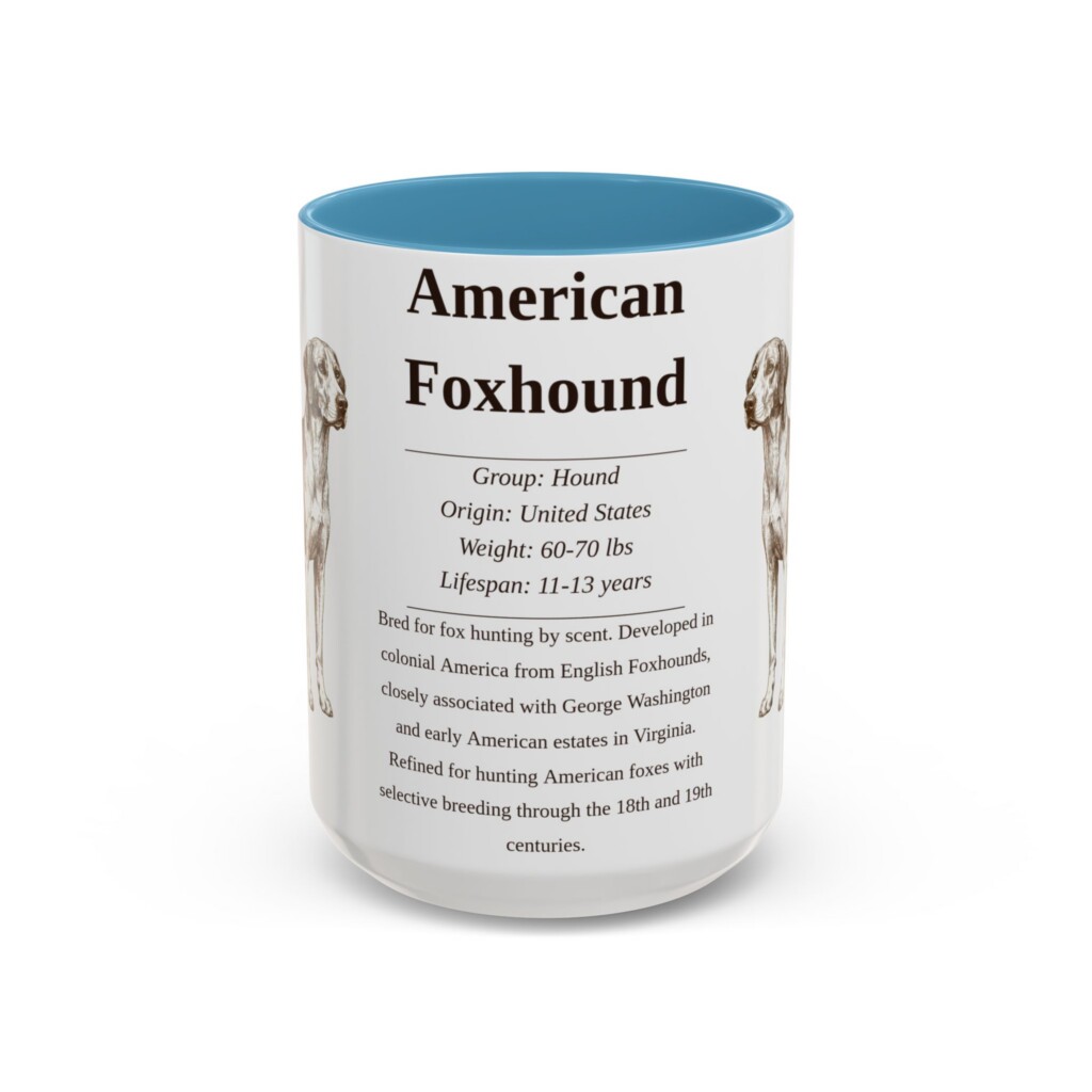 11944429976361328982_2048-1.jpeg 15oz American Foxhound Mug, Illustrated Dog Breed Facts Coffee Mug, Vintage Dog Keepsake Gift
