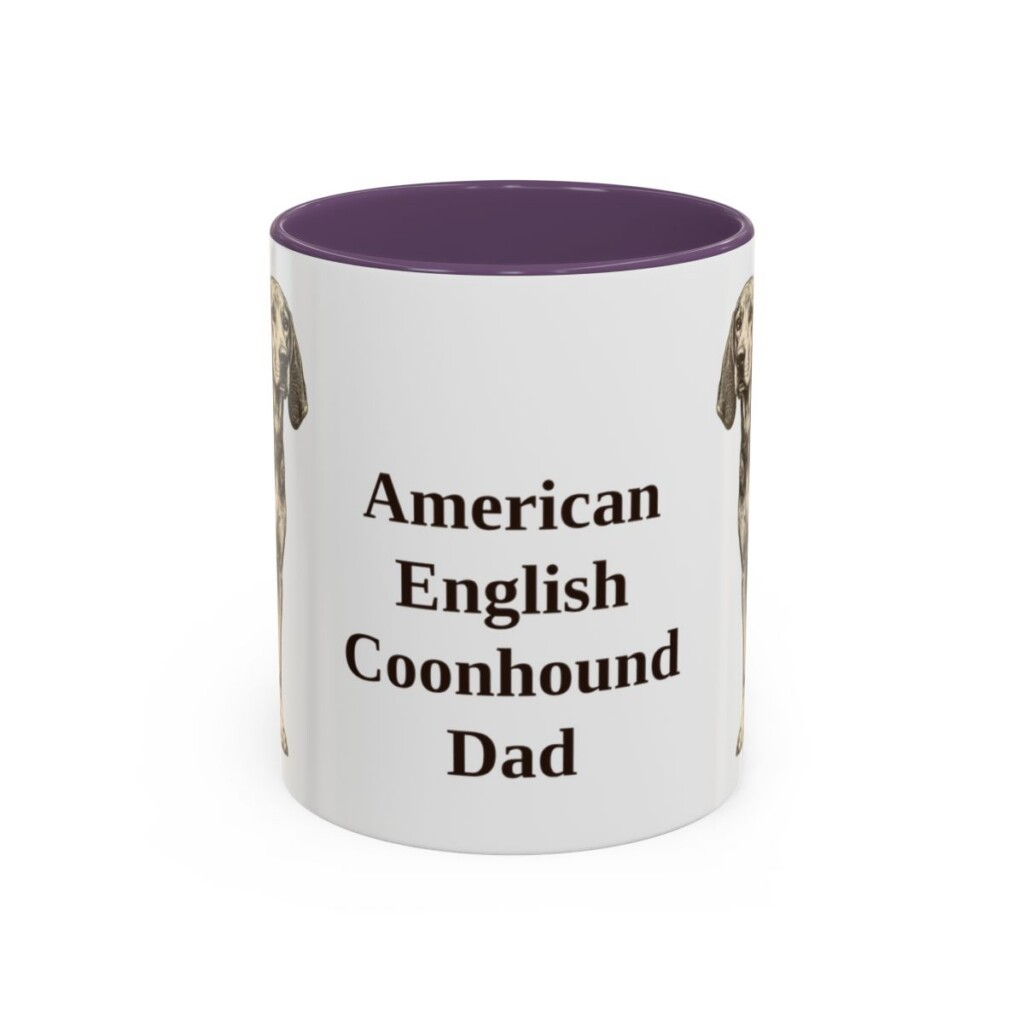 11oz American English Coonhound Dog Dad Mug, Purple, front view