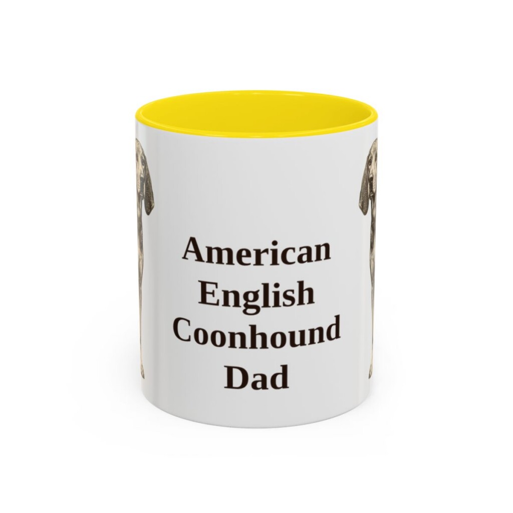 11oz American English Coonhound Dog Dad Mug, Yellow, front view