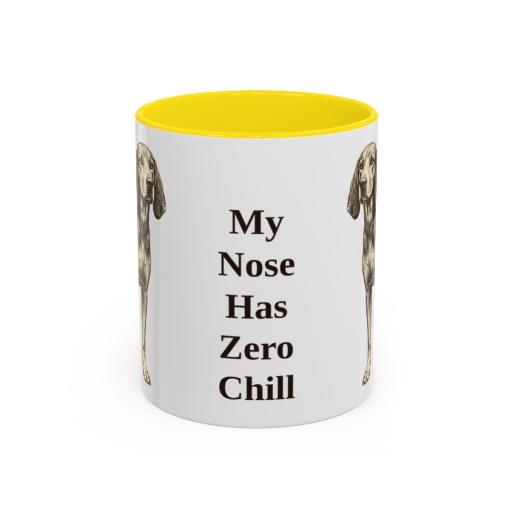 11oz Funny American English Coonhound Mug, Yellow, front view