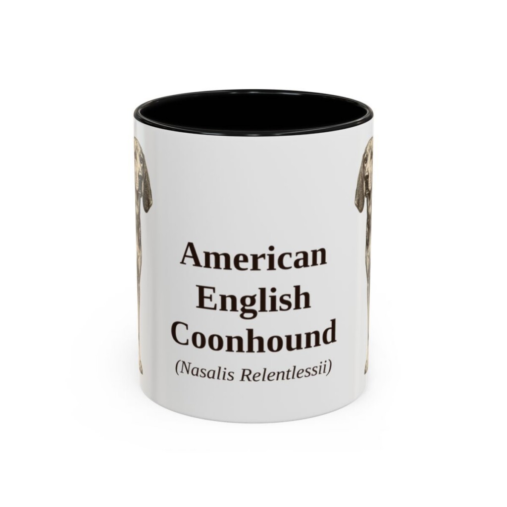11oz American English Coonhound Latin Mug, Black, front view