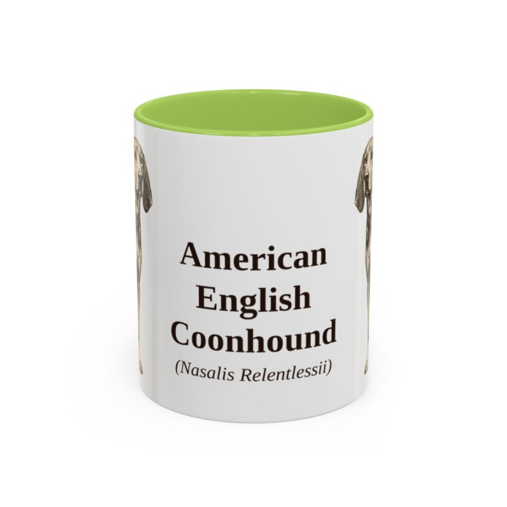 11oz American English Coonhound Latin Mug, Light Green, front view