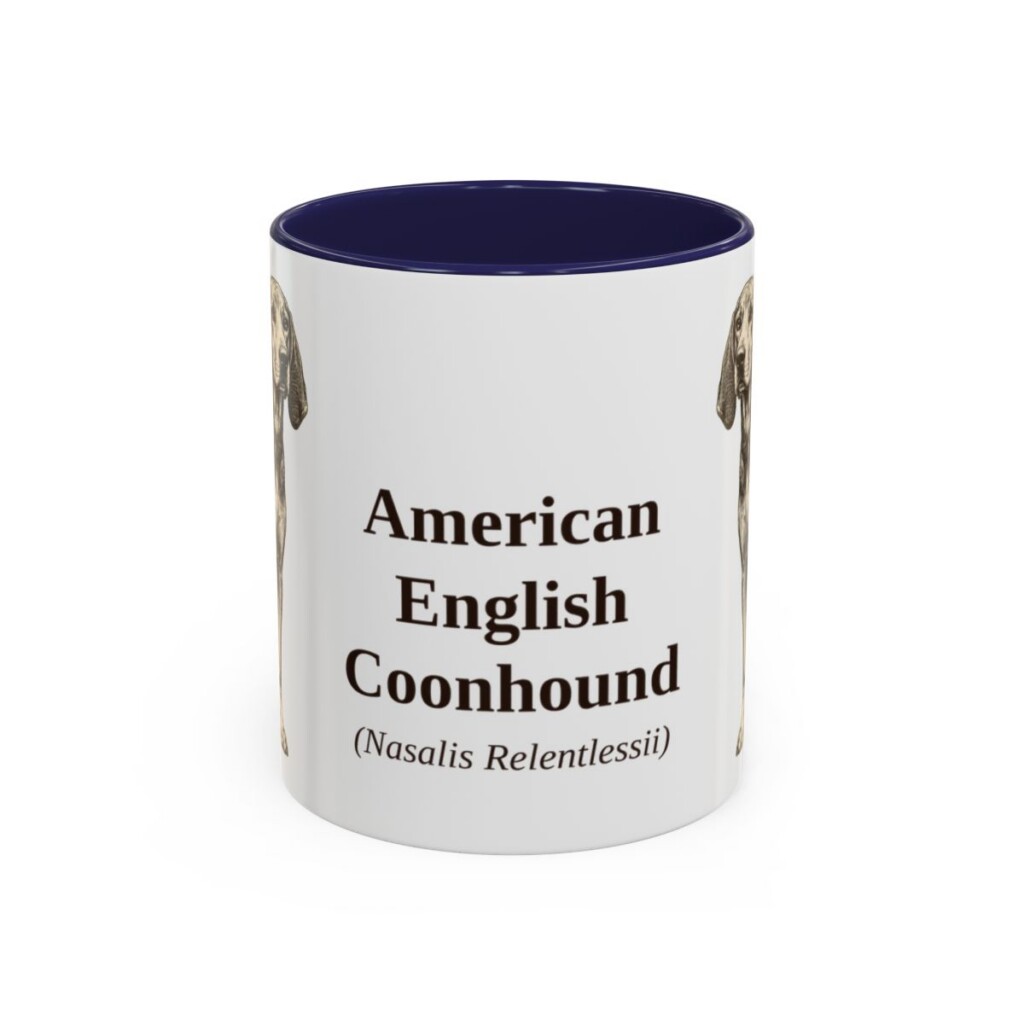 11oz American English Coonhound Latin Mug, Navy, front view
