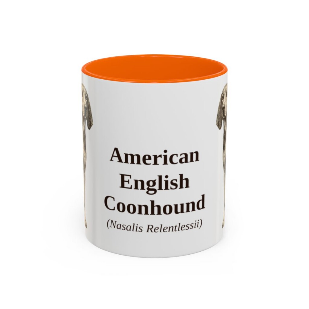 11oz American English Coonhound Latin Mug, Orange, front view
