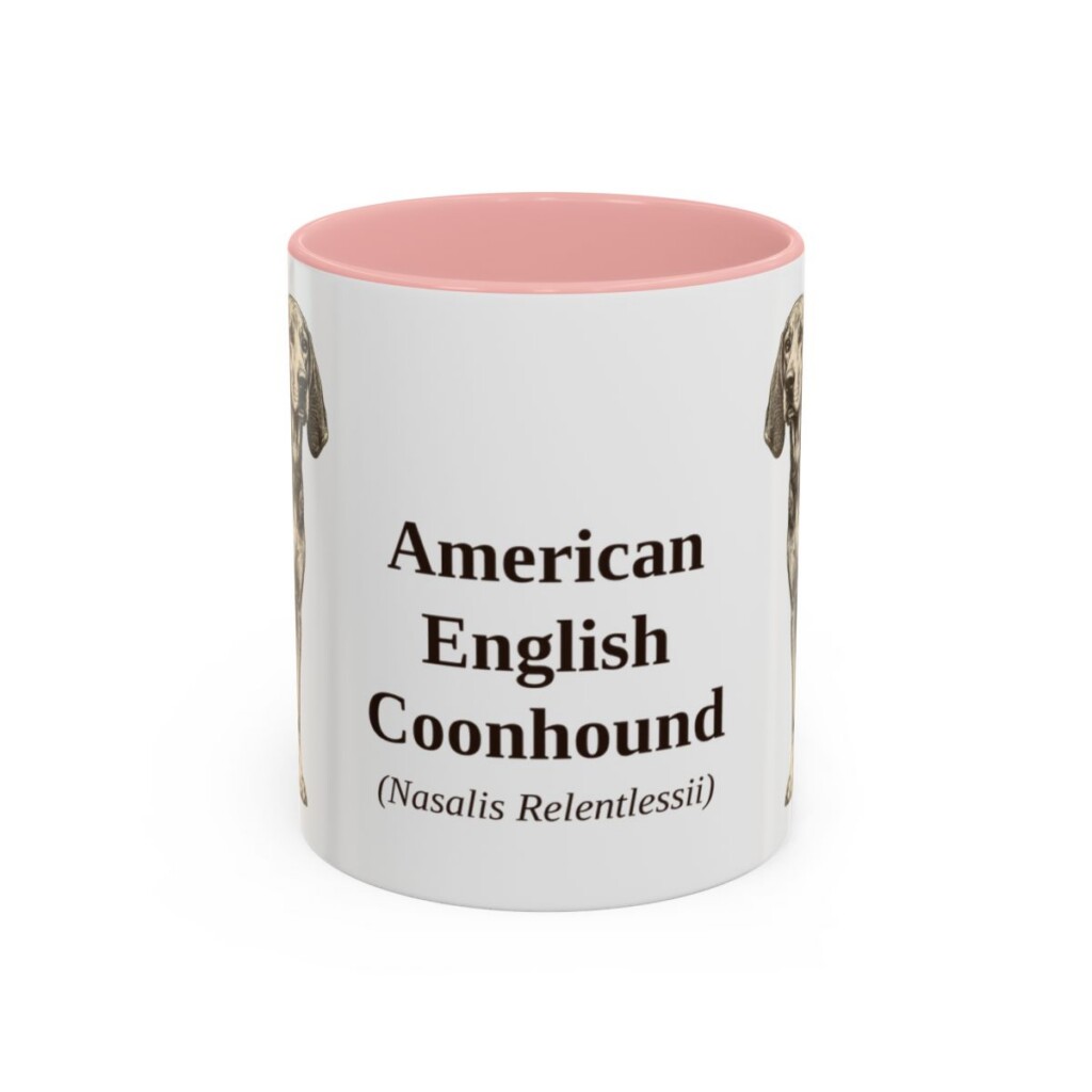 11oz American English Coonhound Latin Mug, Pink, front view