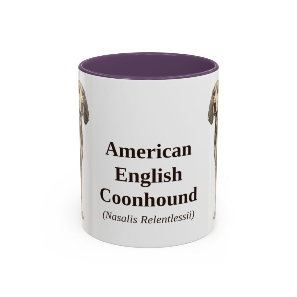 11oz American English Coonhound Latin Mug, Purple, front view
