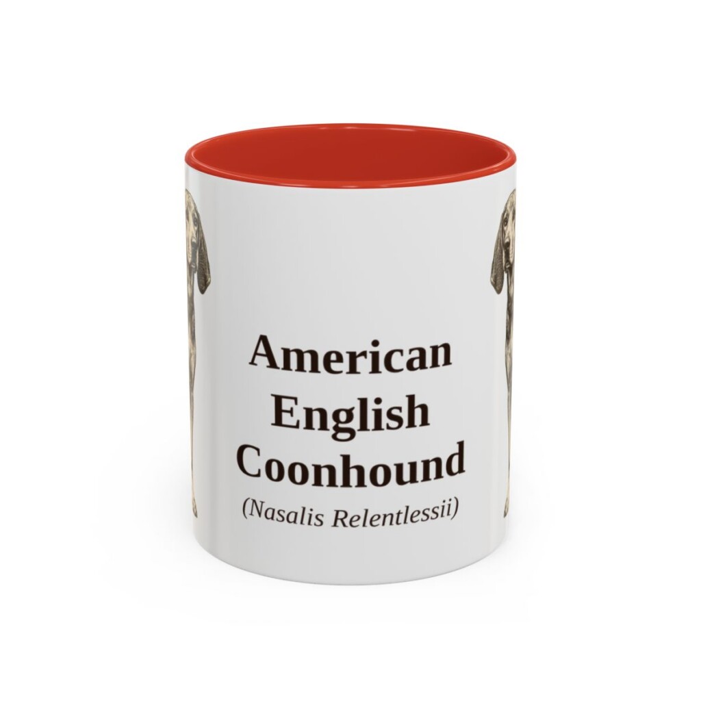 11oz American English Coonhound Latin Mug, Red, front view