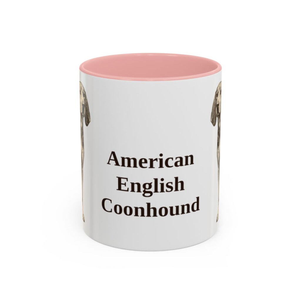 11oz American English Coonhound Mug, Pink, front view