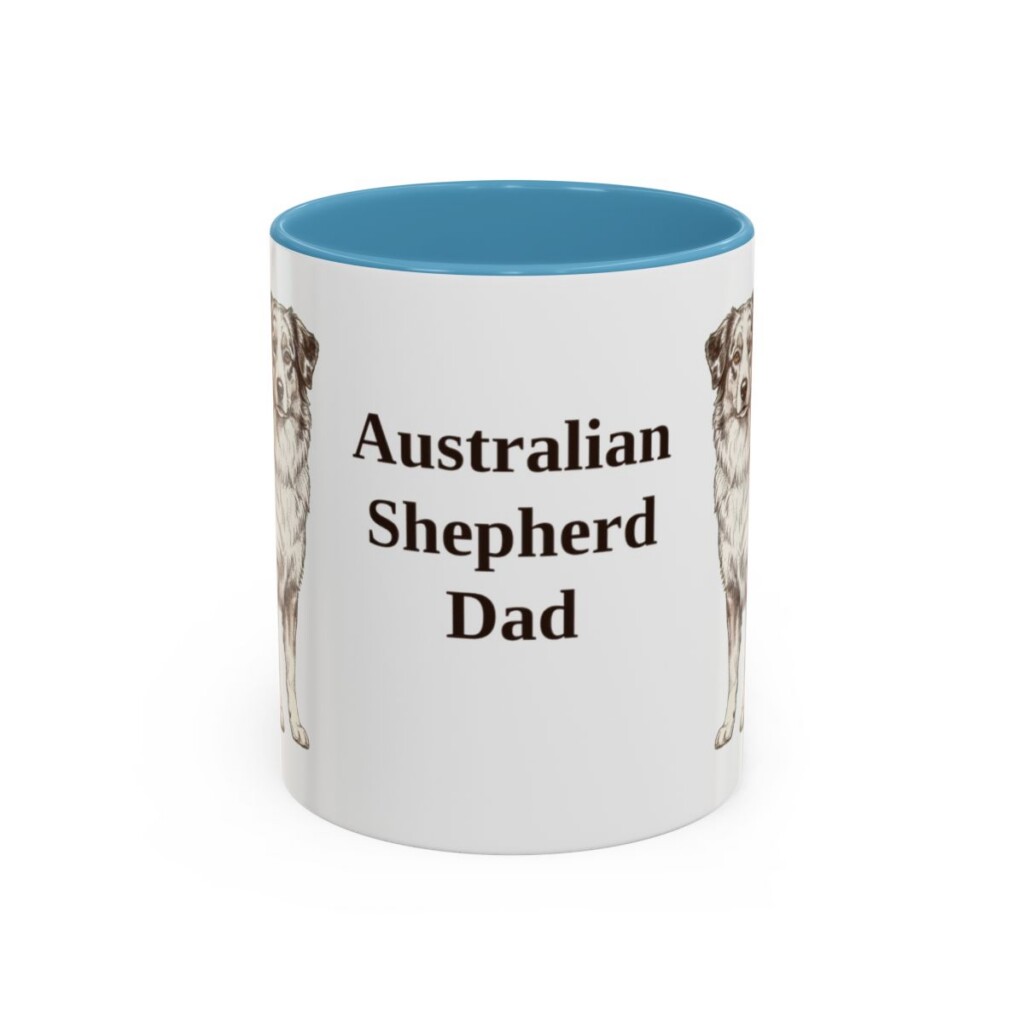 11oz Australian Shepherd Dog Dad Mug, Light Blue, front view