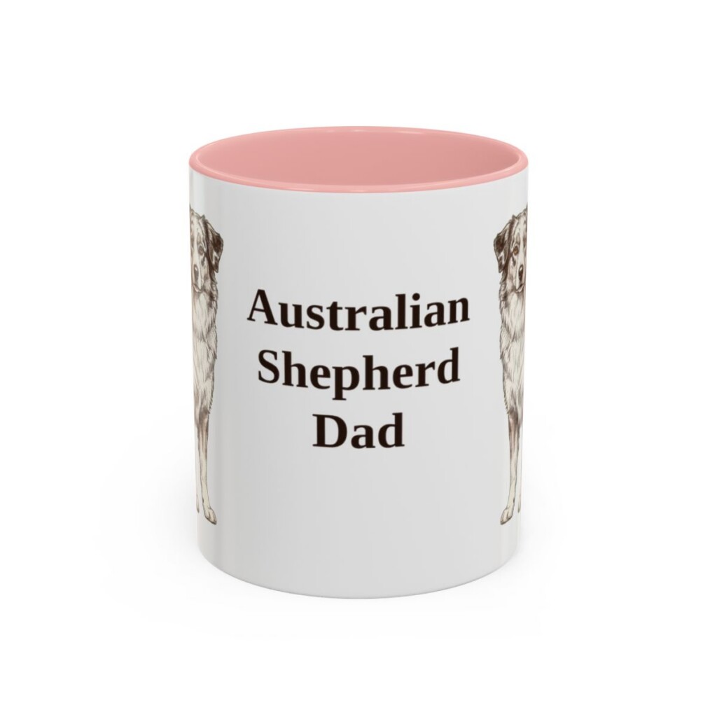 11oz Australian Shepherd Dog Dad Mug, Pink, front view