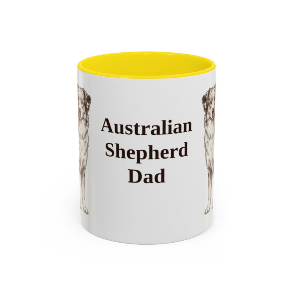 11oz Australian Shepherd Dog Dad Mug, Yellow, front view