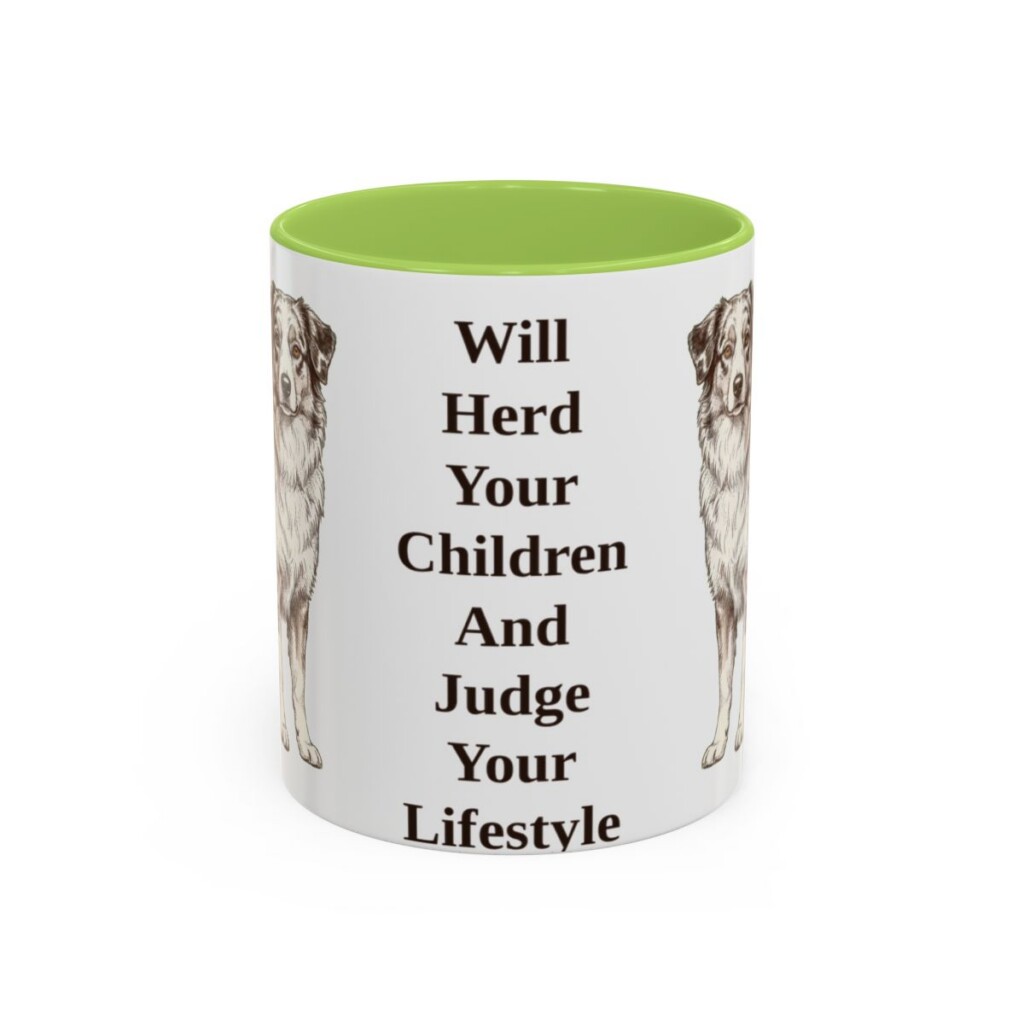 11oz-australian-shepherd-mug-humor-light-green 11oz Funny Australian Shepherd Mug, Light Green, front view