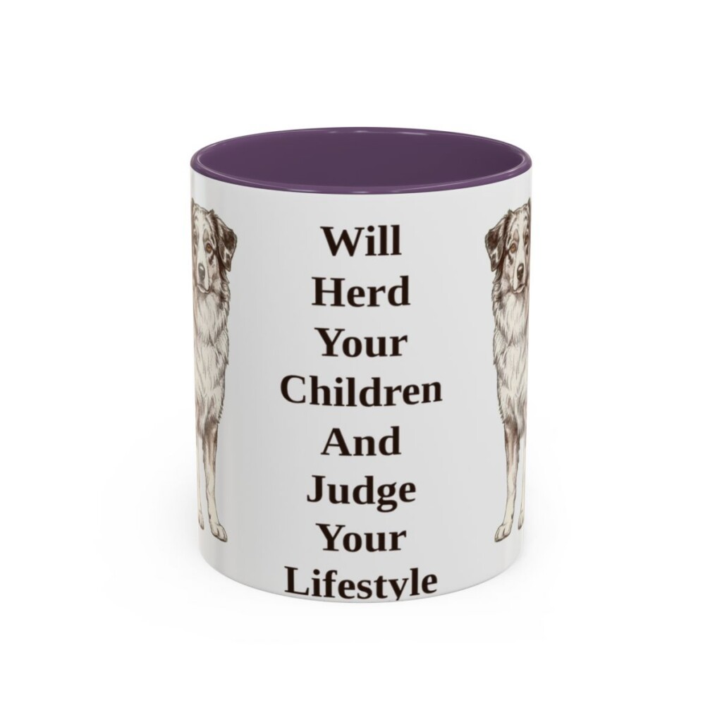 11oz-australian-shepherd-mug-humor-purple 11oz Funny Australian Shepherd Mug, Purple, front view