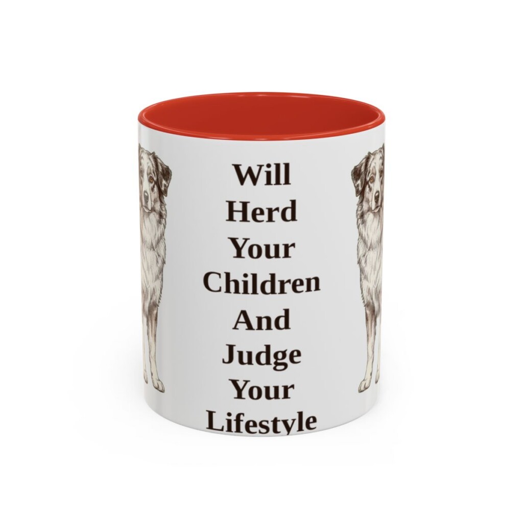 11oz-australian-shepherd-mug-humor-red 11oz Funny Australian Shepherd Mug, Red, front view