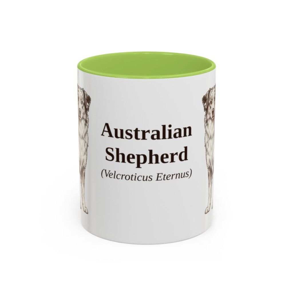 11oz Australian Shepherd Latin Mug, Light Green, front view