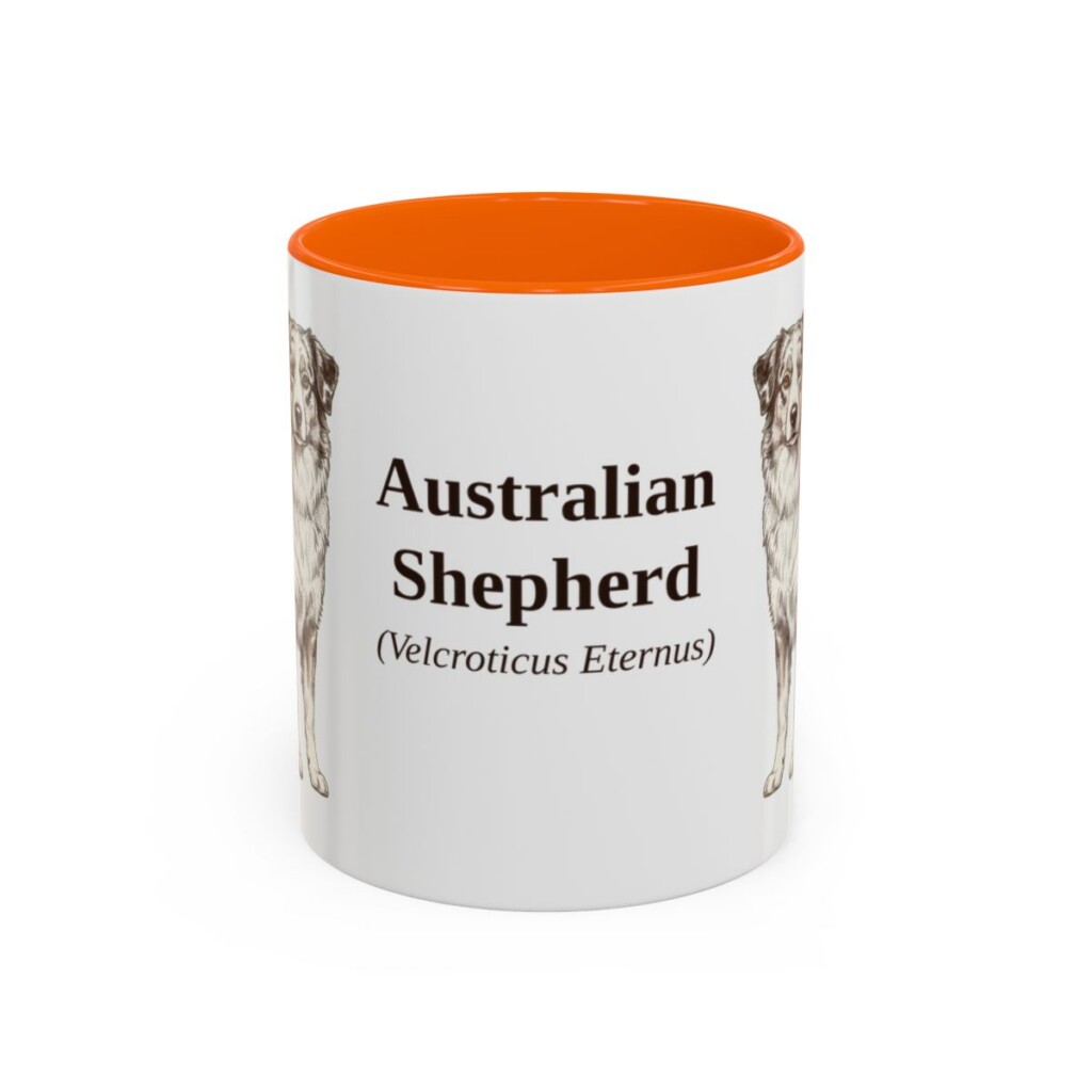 11oz Australian Shepherd Latin Mug, Orange, front view
