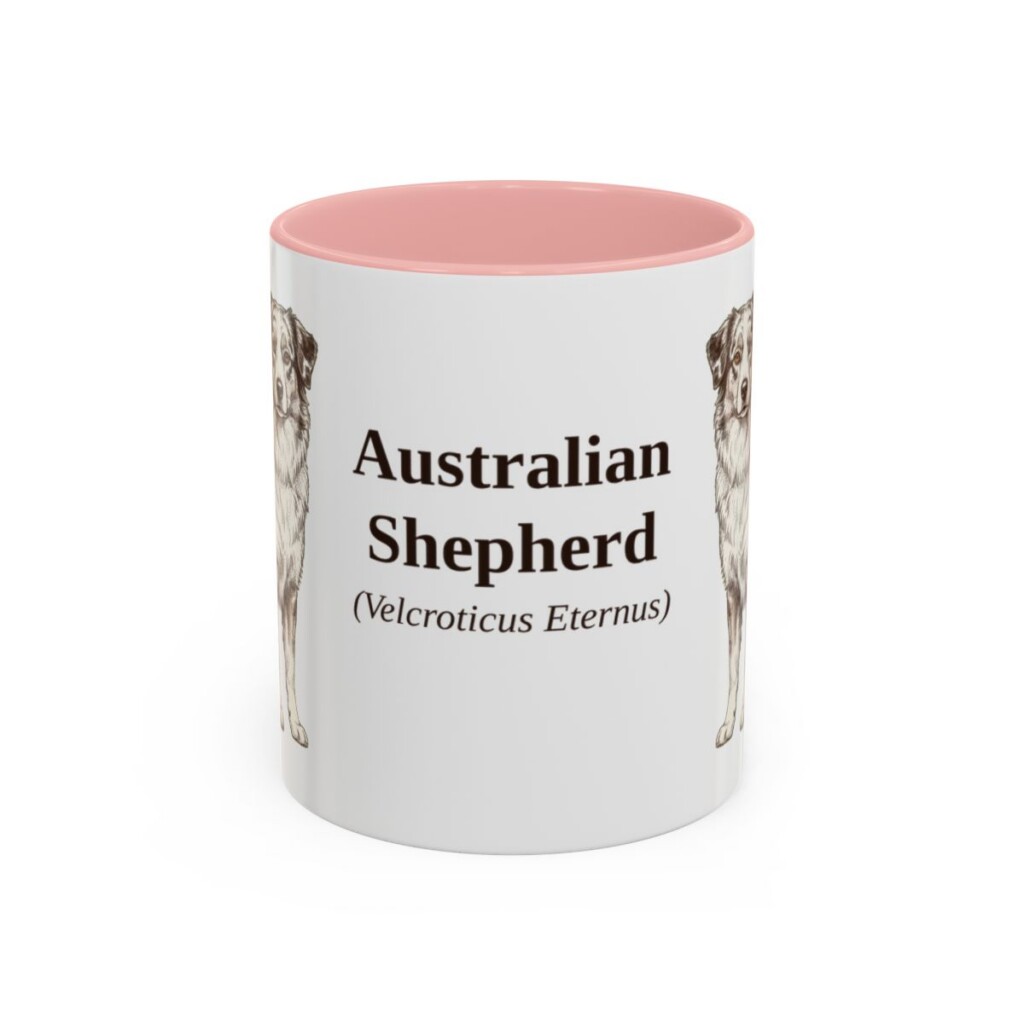 11oz Australian Shepherd Latin Mug, Pink, front view