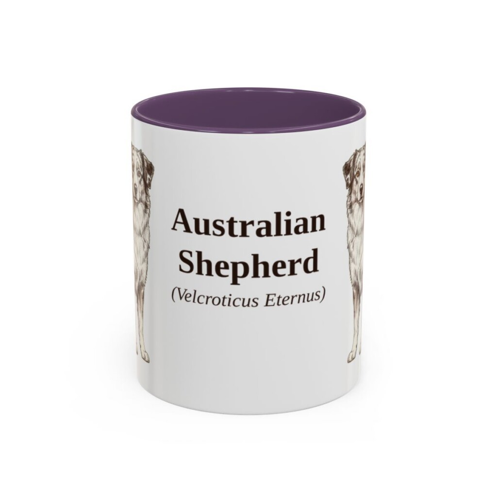 11oz Australian Shepherd Latin Mug, Purple, front view