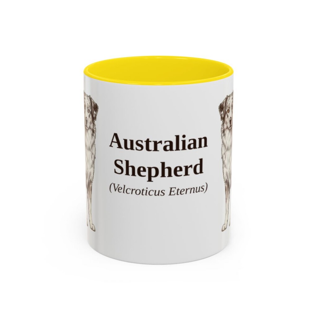 11oz Australian Shepherd Latin Mug, Yellow, front view