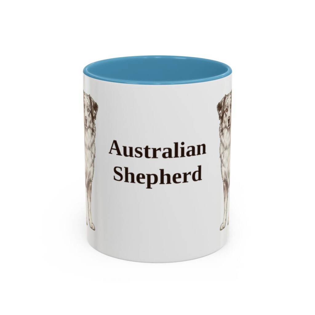 11oz Australian Shepherd Mug, Light Blue, front view