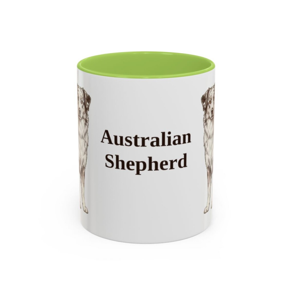 11oz Australian Shepherd Mug, Light Green, front view