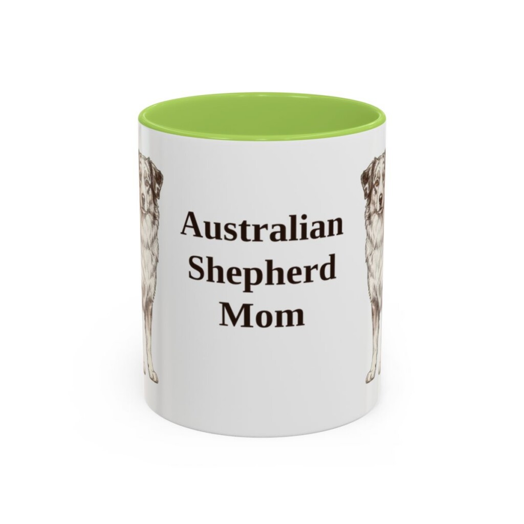 11oz Australian Shepherd Dog Mom Mug, Light Green, front view